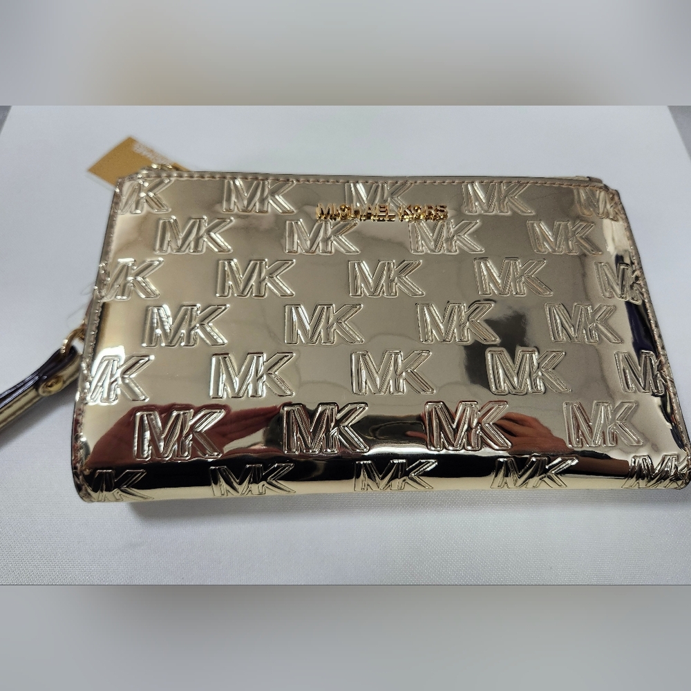 NWT Michael Kors Gold Jet Set Double Zip Wristlet - Picture 11 of 12
